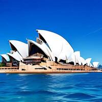 sydney opera hus med hav och blå himmel ai genererablått himmel foto