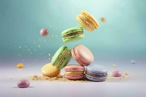 färgrik macaroons. generera ai foto