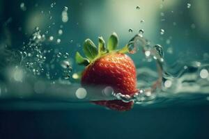 jordgubbar vatten flytande frukter. generera ai foto