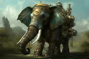 steampunk elefant landskap. generera ai foto
