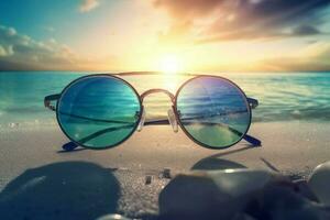 glasögon sommar strand. generera ai foto