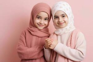 muslim flickor med hijab. ai genererad foto
