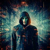 anonym hacker. begrepp av Cyber brott, Cyber attack, mörk webb. ai genererad foto