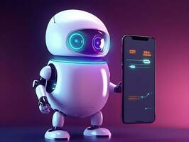 robot bredvid smartphone. begrepp av chatbot med ai. ai genererad foto