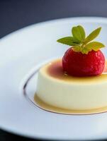 Foto av italiensk panna cotta efterrätt. ai genererad