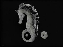 hav häst svart vit tecknad serie illustration, svart bakgrund foto
