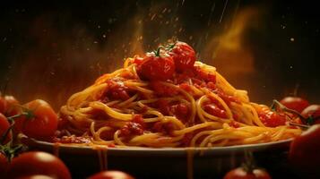 spaghetti i tomat sås ai genererad foto