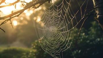 Spindel webb på träd ai genererad foto