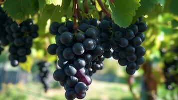 svart vindruvor hängande på en vin ai genererad foto