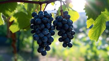 svart vindruvor hängande på en vin ai genererad foto