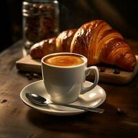croissant och kopp av kaffe ai genererad foto