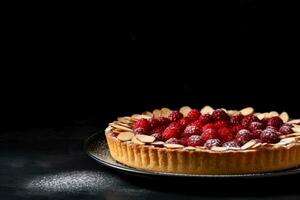 utsökt bakewell syrlig mörk bakgrund med tömma Plats för text foto