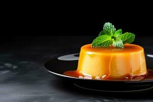 utsökt flan mörk bakgrund med tömma Plats för text foto