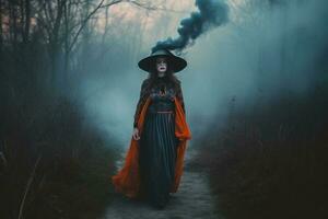 en kvinnor i en mörk skog skapas använder sig av generativ ai foto