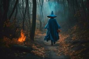 en kvinnor i en mörk skog skapas använder sig av generativ ai foto
