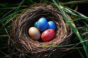 en färgrik bo av fyra ägg foto
