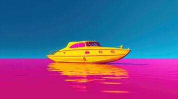en vibrerande gul Yacht segling på en levande blå hav. foto