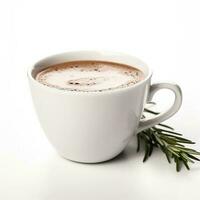 rosmarin-infunderad varm choklad i en vit kopp isolerat på vit bakgrund foto