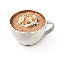 nutella varm kakao i en hasselnötsfärgad kopp isolerat på vit bakgrund foto