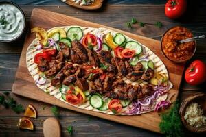 stock Foto av kebab i kök tabell platt lägga ai genererad