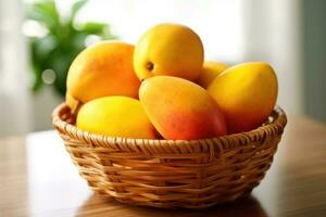 mango frukt i de kök tabell mat fotografi ai genererad foto
