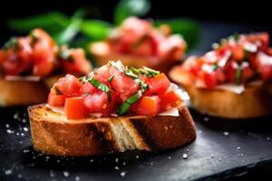 bruschetta i de kök tabell mat fotografi ai genererad foto