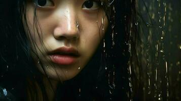 skön ung asiatisk kvinna porträtt, söt flicka tapet bakgrund Foto