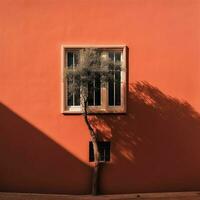 träd med en fönster är växande i främre av en skön röd hus ai genererad bild foto