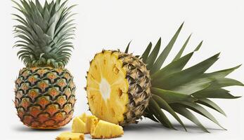 Foto av färsk mogen ananas frukt vit bakgrund ai genererad bild