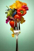 färgrik grönsaker på en gaffel foto