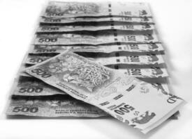 en lugg av pengar är visad i svart och vit foto