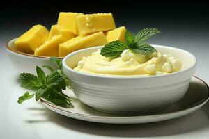 en utsökt majs soppa mat med grönsaker i en skål. vinter- mat och hög protein soppa måltid begrepp förbi ai genererad foto
