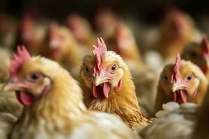 kyckling bruka med många friska kyckling och färsk ägg, ai generativ foto