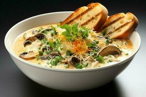 en utsökt bouillabaisse soppa mat i en skål. marseille mat och friska protein soppa måltid begrepp förbi ai genererad foto