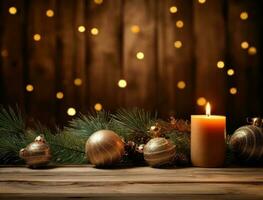 trä- jul bakgrund med lampor foto