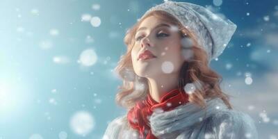 vinter- bakgrund med vackert flicka foto