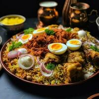 dum handi kyckling biryani är beredd i ett lergods eller lera pott kallad haandi. populär indisk icke vegetarian mat foto