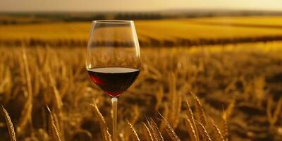 ai genererad. ai generativ. glas av vin innan fält vingård. alkohol dryck vibe. grafisk konst foto