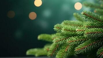 jul grön gran gren med lampor foto