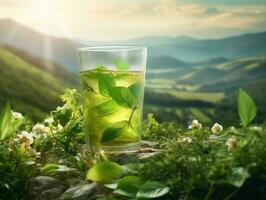 grön te naturlig bakgrund foto