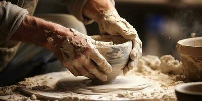 ai genererad. ai generativ. krukmakeri keramik studio hand tillverkad hantverk. skulptera konst bearbeta skapande konst dekoration vibe. grafisk konst foto