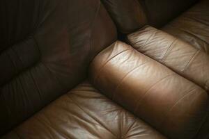 läder soffa. möbel detaljer. brun hud. interiör Artikel. foto