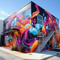 dynamisk urban gata konst mural med vibrerande färger ai generativ foto