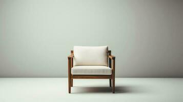 en stol Sammanträde i främre av en vit vägg ai generativ foto