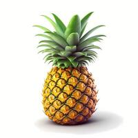 närbild 3d realistisk ananas, isolerat på vit bakgrund. generativ ai foto