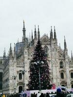 jul träd i milan och de katedral. milan är de huvudstad och största stad av Italien. foto