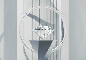 abstrakt diamant pärla placerad på vit piedestal bakgrund 3d framställa foto
