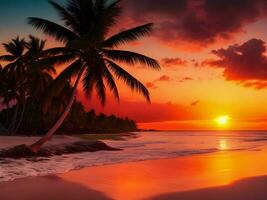 skön strand landskap på solnedgång. genvalentin dag erativ ai foto