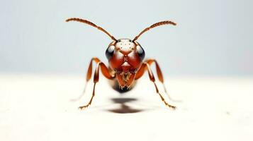 Foto av en vävare myra på vit bakgrund. generativ ai