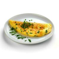 mat fotografi av omelett på tallrik isolerat på vit bakgrund. generativ ai foto